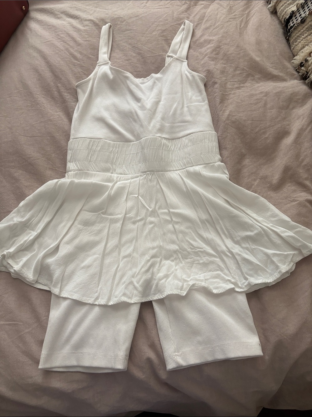 FP Movement by Free People White Jumpsuit Romper with Skirt Overlay